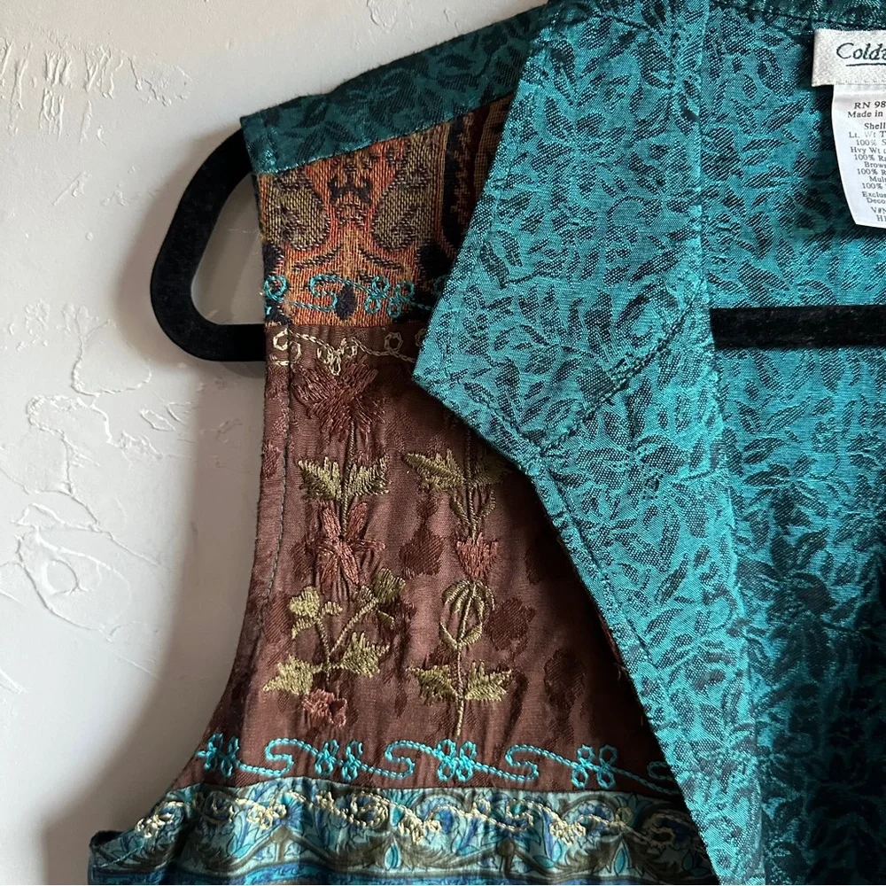 Vintage Coldwater Creek Tapestry Vest Bohemian Boho Artsy Chic Paisley Sz L Silk